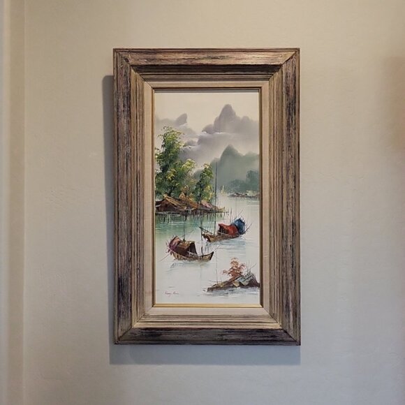 Mid Century Henry Anin Painting Japanese Harbor Scene Signed - Picture 2 of 15